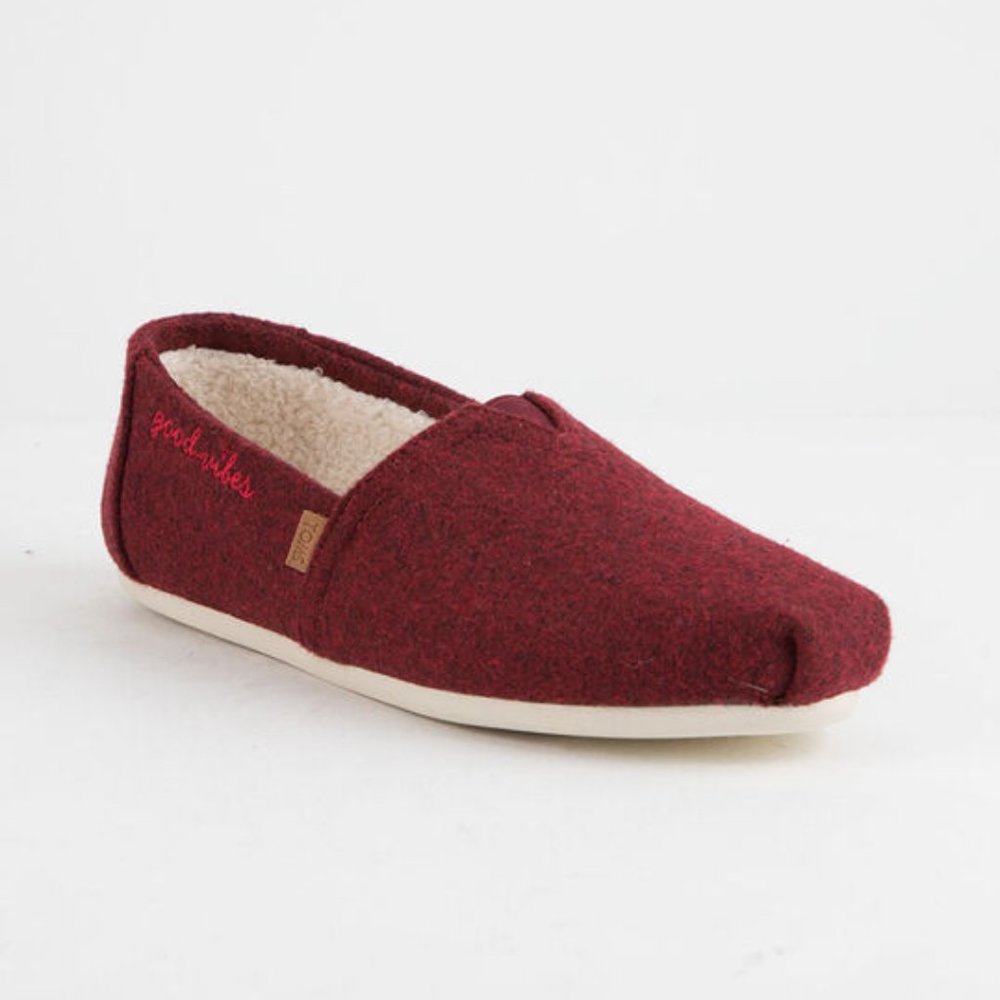 NEW TOMS Women Burnt Henna Good Vibes Embroidered Script Slip On Loafer Lined